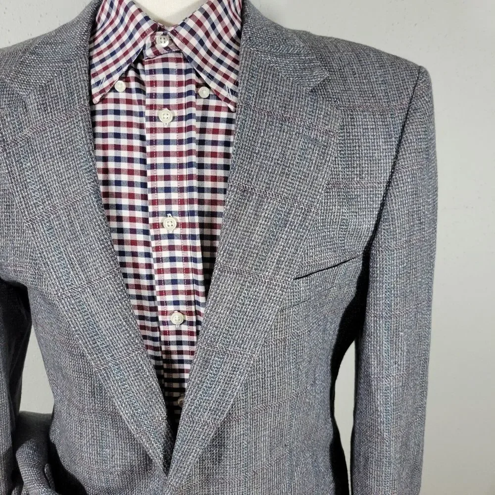 VTG Stafford Men's Tweed Sport Coat Blazer Two Button Gray Wool Plaid‎ 42R Slim